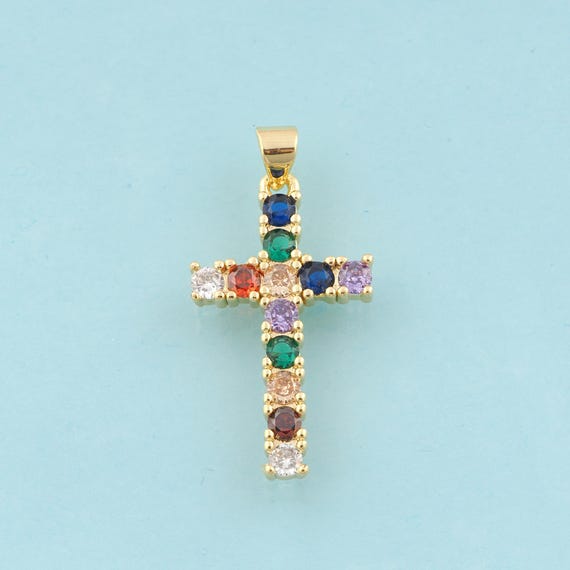Gold CZ Cross Charms,Religious Jewelry,Christian Pendant for DIY Jewelry Making,18K Gold