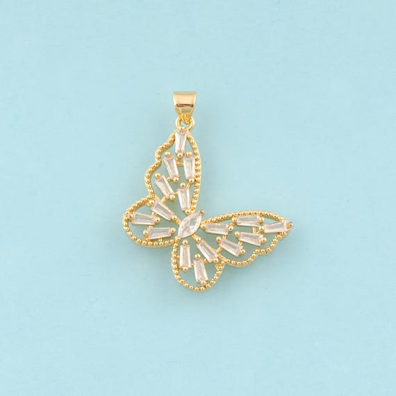 Gold CZ Butterfly Charms,Insect Jewelry,Butterfly Pendant for DIY Jewelry Making,18K Gold
