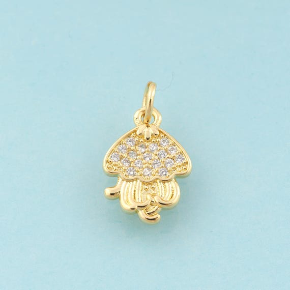 Gold CZ Mushroom Charms,Mushroom Jewelry,Mushroom Pendant for DIY Jewelry Making,18K Gold