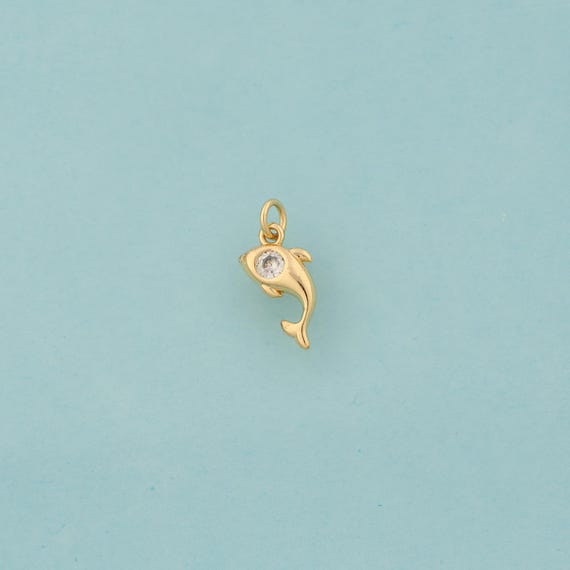 5 pcs Gold CZ Dolphin Charms,Marine Life Jewelry,Dolphin Pendant for DIY Jewelry Making,18K Gold