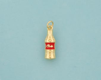 Gold Enamel Coke Bottle Charms,Beverage Jewelry,Coke Bottle Pendant for DIY Jewelry Making,18K Gold
