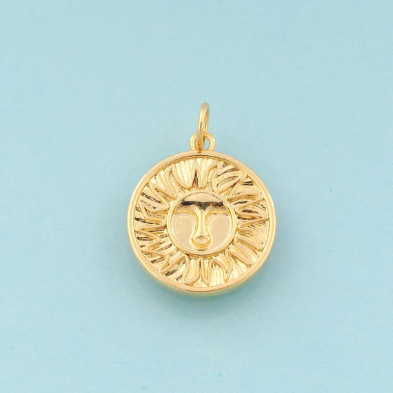 Gold Sun Charms,Round Jewelry,Celestial Pendant for DIY Jewelry Making,18K Gold