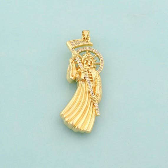 Gold CZ Saint Death Charms,Saint Death Jewelry,Saint Death Pendant for DIY Jewelry Making,18K Gold