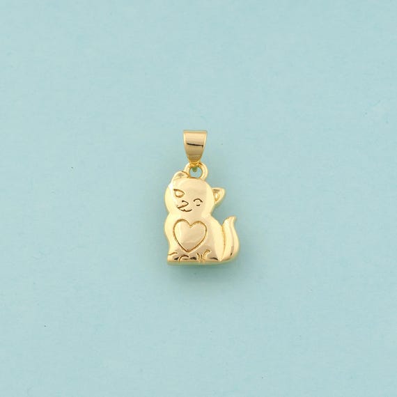 Gold Cat Charms,Animal Jewelry,Heart Pendant for DIY Jewelry Making,18K Gold