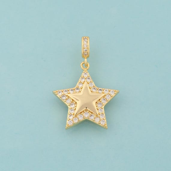Gold CZ Star Charms,Celestial Jewelry,Starburst Pendant for DIY Jewelry Making,18K Gold