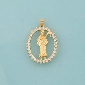 Gold CZ Santa Muerte Charms,Santa Muerte Jewelry,Santa Muerte Pendant for DIY Jewelry Making,18K Gold