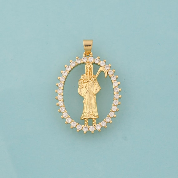 Gold CZ Santa Muerte Charms,Santa Muerte Jewelry,Santa Muerte Pendant for DIY Jewelry Making,18K Gold