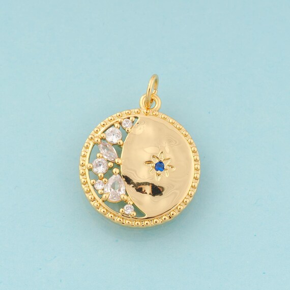Gold CZ Moon Charms,Star Jewelry,Celestial Pendant for DIY Jewelry Making,18K Gold