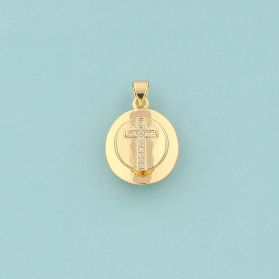 Gold CZ Cross Charms,Rotatable Jewelry,Christian Pendant for DIY Jewelry Making,18K Gold