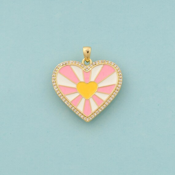Gold CZ Heart Charms,Love Jewelry,Enamel Heart Pendant for DIY Jewelry Making,18K Gold