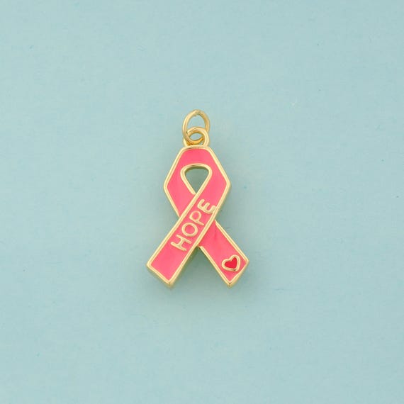 Gold Enamel Breast Cancer Awareness Silk Ribbon Charms,Symbol Jewelry,Letter Pendant for DIY Jewelry Making,18K Gold