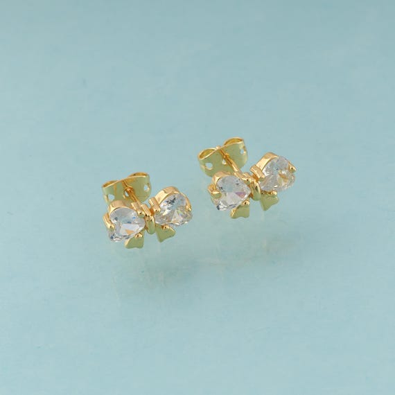 Gold CZ Bow Stud Earrings,Tie Jewelry Stud Earrings,Bow Stud Earrings,Gift for Her,18K Gold