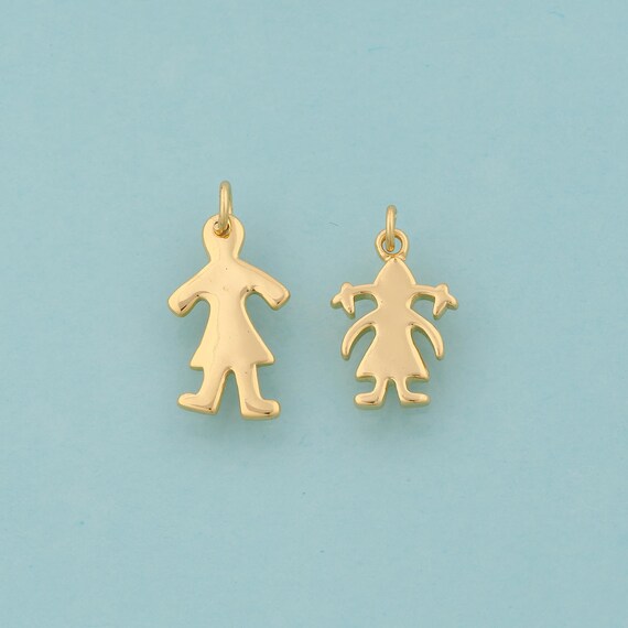 Gold Character Charms,Boy Jewelry,Girl Pendant for DIY Jewelry Making,18K Gold