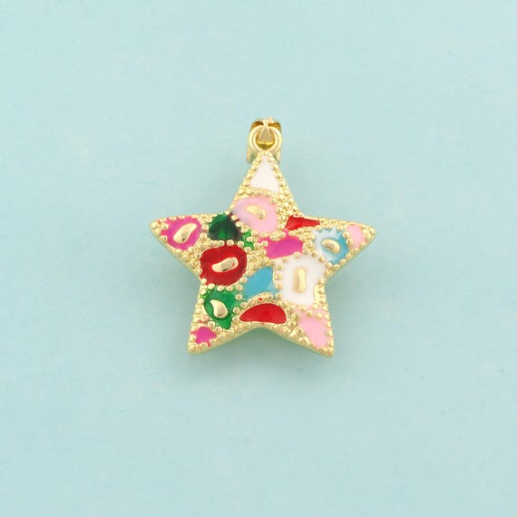 Gold Star Charms,Celestial Jewelry,Enamel Starburst Pendant for DIY Jewelry Making,18K Gold