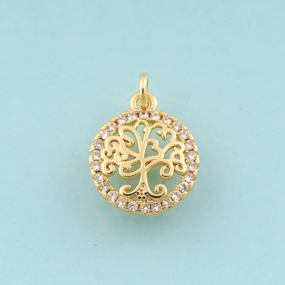 Gold CZ Tree of Life Charms,Tree of Life Jewelry,Tree of Life Pendant for DIY Jewelry Making,18K Gold