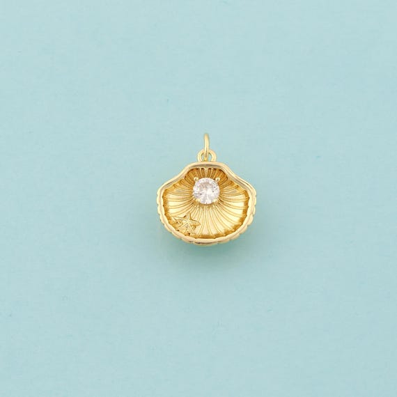 Gold CZ Shell Charms,Oyster Jewelry,Starfish Pendant for DIY Jewelry Making,18K Gold