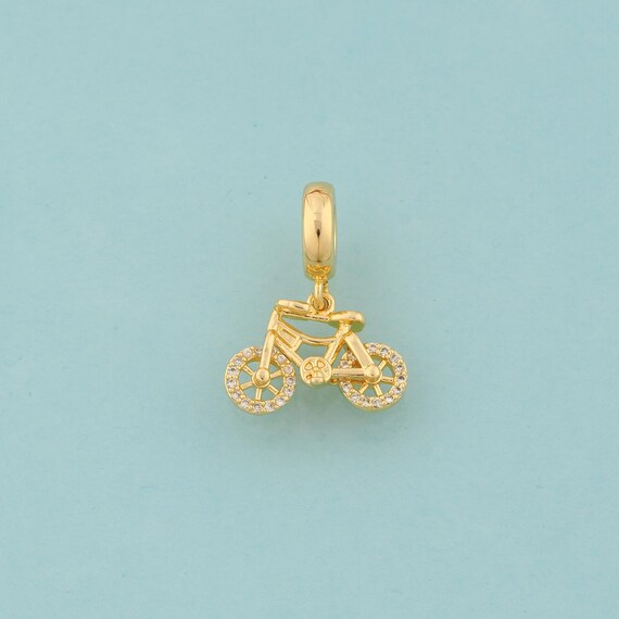 Gold CZ Bicycle Charms,Bicycle Jewelry,Bicycle Pendant for DIY Jewelry Making,18K Gold