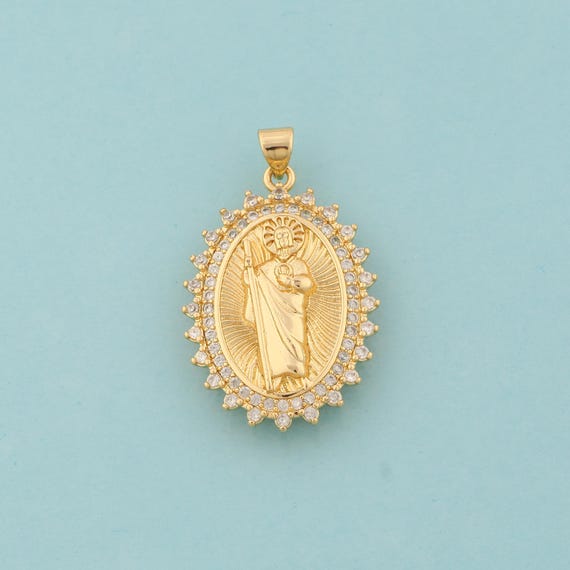 Gold CZ St.Juda Charms,Religious Jewelry,Saint Jude Pendant for DIY Jewelry Making,18K Gold