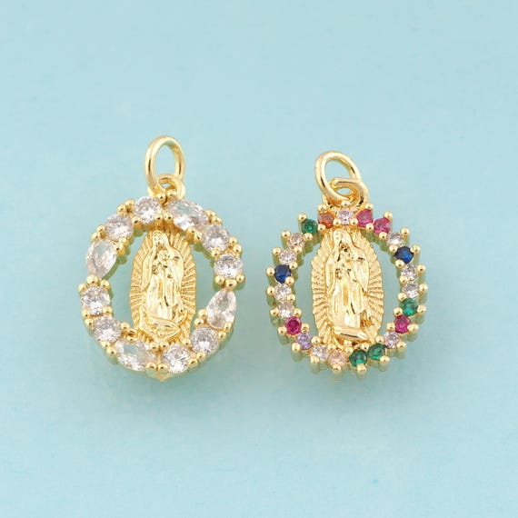 Gold CZ Virgin Mary Charms,Religious Jewelry,Catholic Pendant for DIY Jewelry Making,18K Gold