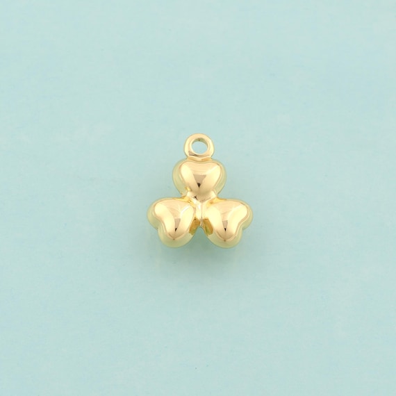 Gold Puffed Lucky Grass Charms,Heart Jewelry,Flower Pendant for DIY Jewelry Making,18K Gold