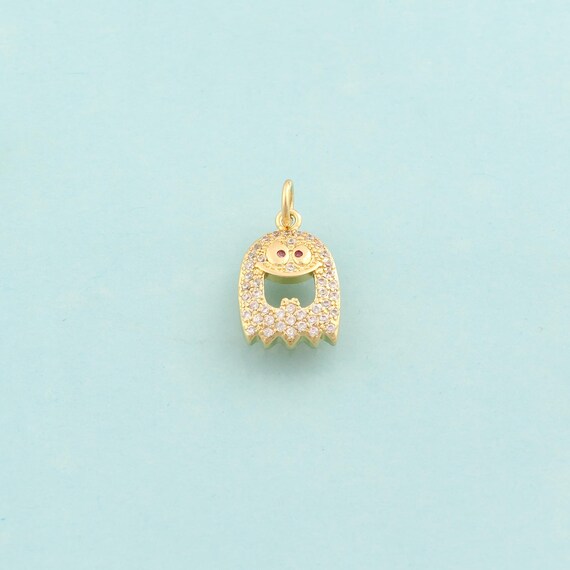 Gold CZ Ghost Charms,Halloween Jewelry,Ghost Pendant for DIY Jewelry Making,18K Gold