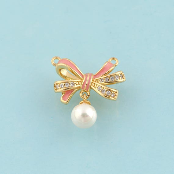 Gold Enamel Bow Charms,CZ Bow Jewelry,Bow Pendant for DIY Jewelry Making,18K Gold