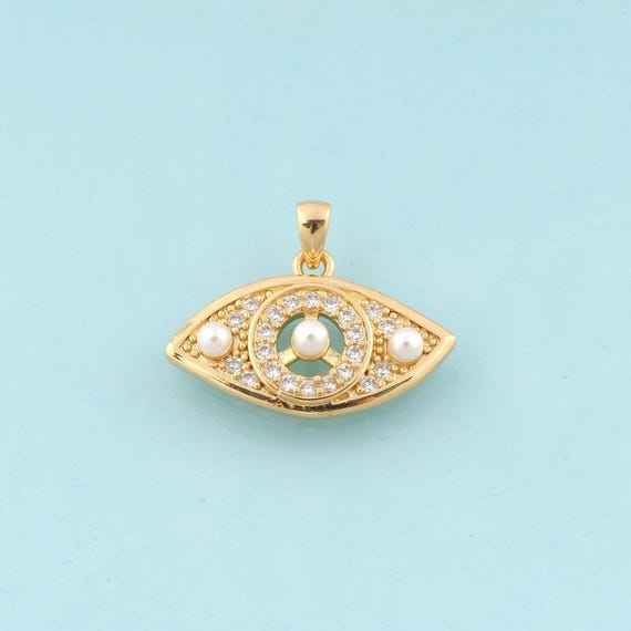 Gold CZ Evil Eye Charms,Devil Eye Jewelry,Eye Pendant for DIY Jewelry Making,18K Gold