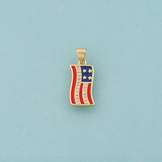 Gold CZ Flag Charms,Star Jewelry,Enamel Flag Pendant for DIY Jewelry Making,18K Gold