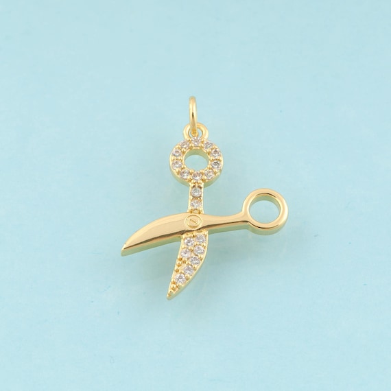 Gold CZ Scissors Charms,Scissors Jewelry,Scissors Pendant for DIY Jewelry Making,18K Gold