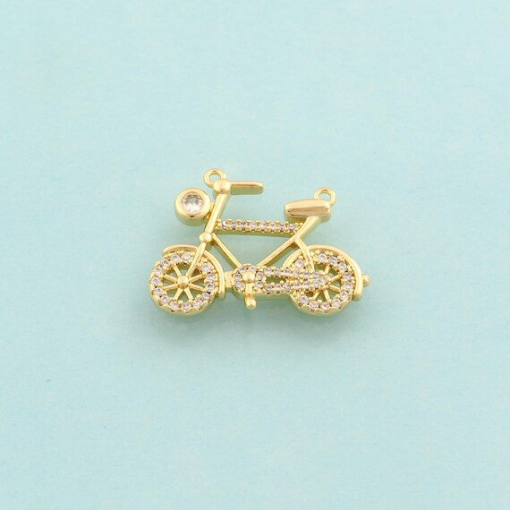 Gold CZ Bicycle Charms,Bicycle Jewelry,Bicycle Pendant for DIY Jewelry Making,18K Gold