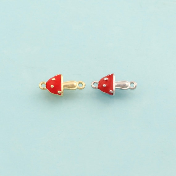 Gold Enamel Mushroom Connector,Mushroom Jewelry Connector,Mushroom Connector for DIY Jewelry Making,18K Gold