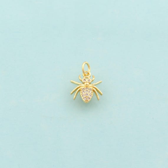 Gold CZ Spider Charms,Spider Jewelry,Spider Pendant for DIY Jewelry Making,18K Gold