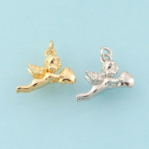 Gold Angel Charms,Heart Jewelry,Heart Pendant for DIY Jewelry Making,18K Gold & Rhodium