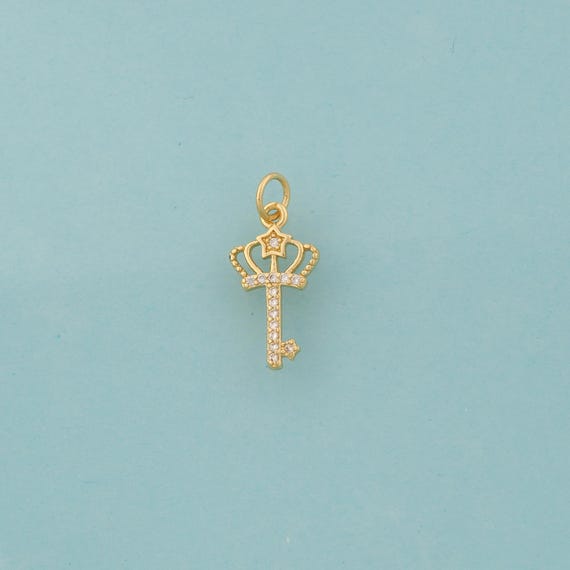 Gold CZ Crown Charms,Star Jewelry,Key Pendant for DIY Jewelry Making,18K Gold