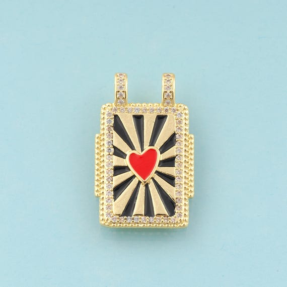 Gold CZ Heart Charms,Heart Jewelry,Enamel Square Pendant for DIY Jewelry Making,18K Gold