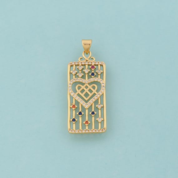 Gold CZ Heart Charms,Love Jewelry,Square Pendant for DIY Jewelry Making,18K Gold