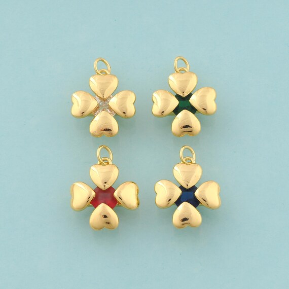 Gold CZ Lucky Grass Charms,Heart Jewelry,Lucky Grass Pendant for DIY Jewelry Making,18K Gold