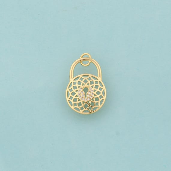 Gold CZ Lock Charms,Round Jewelry,Lock Pendant for DIY Jewelry Making,18K Gold