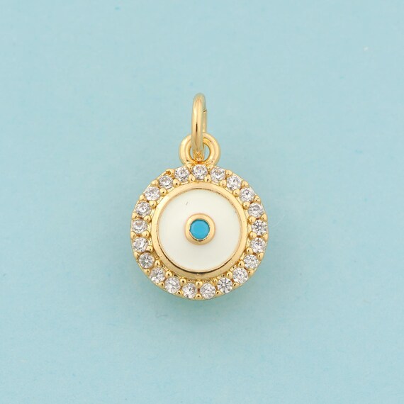 Gold CZ Round Charms,Round Jewelry,Enamel Round Pendant for DIY Jewelry Making,18K Gold