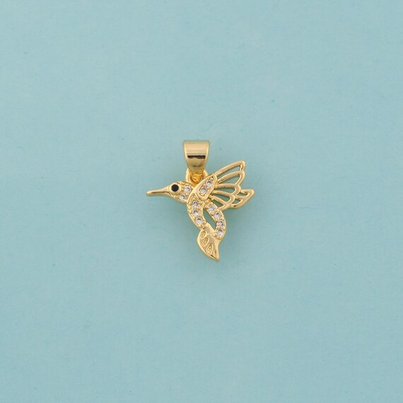 Gold CZ Bird Charms,Animal Jewelry,Flying Pendant for DIY Jewelry Making,18K Gold