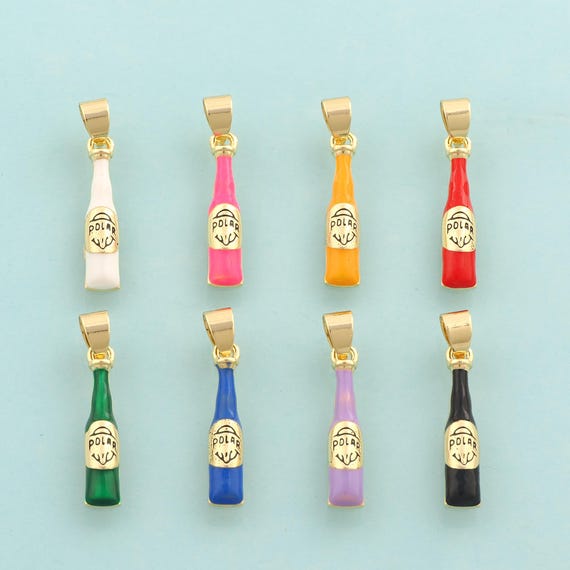 Gold Enamel Beer Charms,Bottle Jewelry,Beer Bottle Pendant for DIY Jewelry Making,18K Gold