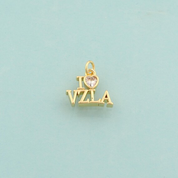 Gold CZ I Love VZLA Charms,Heart Jewelry,Letter Pendant for DIY Jewelry Making,18K Gold