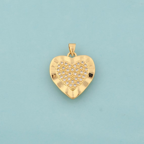 Gold CZ Heart Charms,Heart Jewelry,Heart Pendant for DIY Jewelry Making,18K Gold