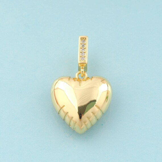 Gold CZ Heart Charms,Minimalist Jewelry,Heart Pendant for DIY Jewelry Making,18K Gold