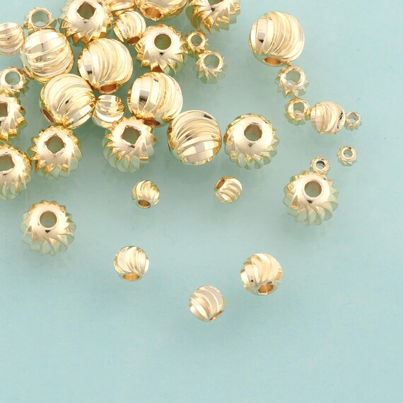 50 pcs Gold Textured Round Spacer Beads,Corrugated Twisted Beads,Round Ball Beads for DIY Jewelry Making,14K Gold