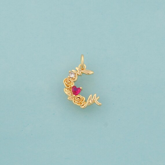 Gold CZ Crescent Moon Charms,Flower Jewelry,Celestial Pendant for DIY Jewelry Making,18K Gold