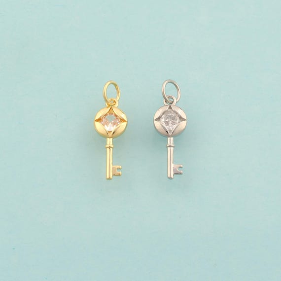 Gold CZ Key Charms,Key Jewelry,Key Pendant for DIY Jewelry Making,18K Gold