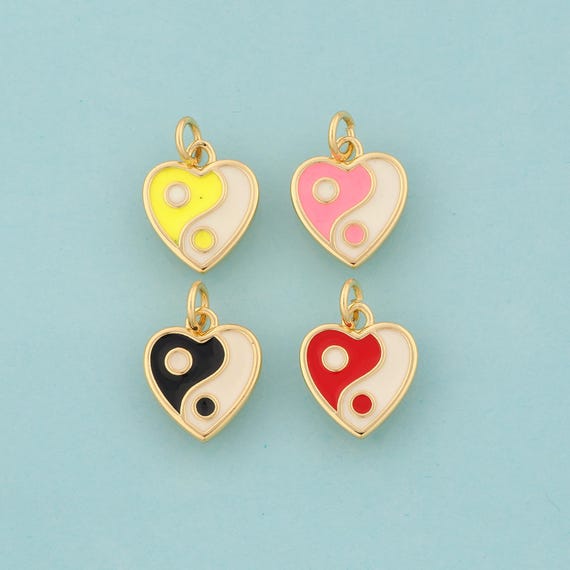 Gold Enamel Heart Charms,Bagua Jewelry,Heart Pendant for DIY Jewelry Making,18K Gold