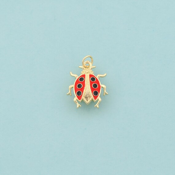 Gold Ladybug Charms,Insect Jewelry,Enamel Ladybug Pendant for DIY Jewelry Making,18K Gold