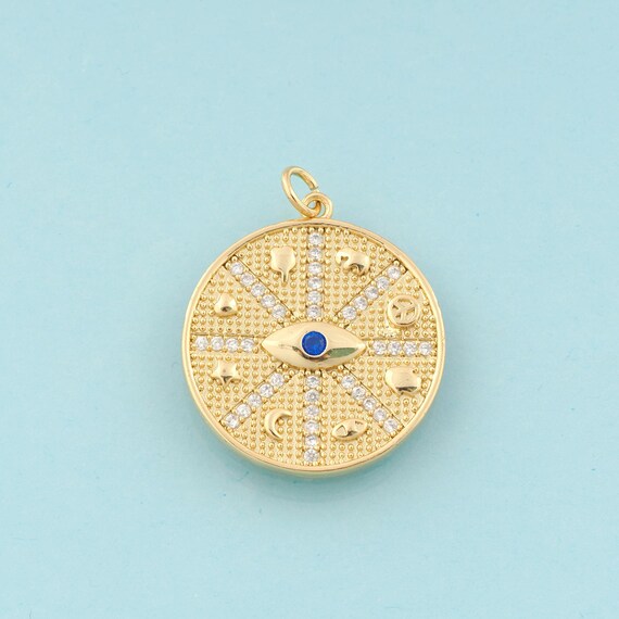 Gold CZ Evil Eye Charms,Star Jewelry,Moon Pendant for DIY Jewelry Making,18K Gold